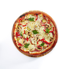 Creamy Pizza with Cervelat Isolated on White Background