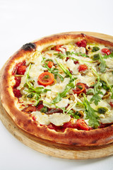 Pizza Marinara with Anchovy Isolated on White Background