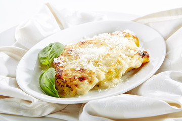 Cannelloni Pasta with Ricotta Isolated on White Background