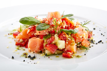 Salmon Slices with Tomato and Cucumber