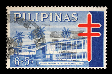 Stamp printed in Philippines, shows Negros Oriental TB Pavilion in Dumaguete city, Fight against...
