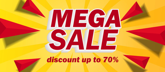 Mega Sale banner with yellow background discount up to 70 % off