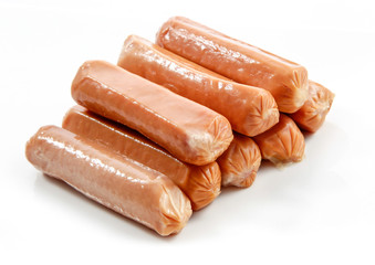 sausages, Hot Dog sausages on a white background