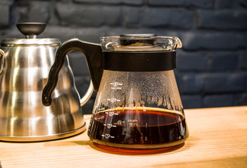 Coffee prepare an alternative method in coffee glass pot.  Caffeine. Pour over. V60. The server.