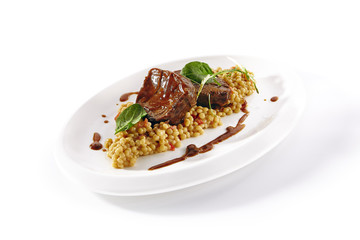 Beef with Ptitim or Birdy and Parmesan Cheese