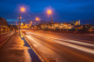 Slasko-Dabrowski bridge over the Vistula river in Warsaw, Poland