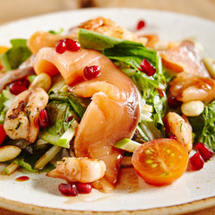 Salmon Salad with Shrimps and Green Mix