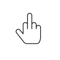 Obraz premium Middle finger icon vector, thin line outline style middle thumb insulting gesture emoji symbol isolated on white pictogram sign clipart