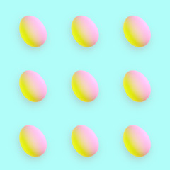 Pattern made of Easter eggs in duotone colors on turquoise background. Minimal styled concept.