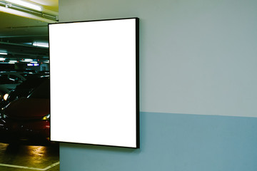 Blank poster board wall in modern shopping mall