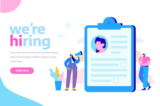Recruitment and Employment concept. . Business people team analyzing resume. Flat vector illustration for web.