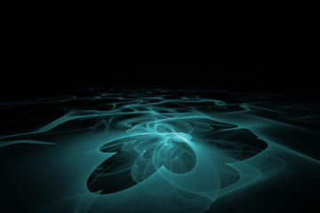 Abstract 3d illustration in blue tones. Water surface, ripples and water whirls. The concept of energy and its flows.