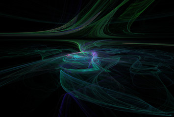 Abstract 3d illustration of aurora in perspective. Multicolored radiation of energy.
