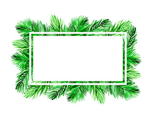 Fototapeta na wymiar Watercolour horizontal frame with palm leaves and place for text