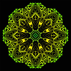 Fashion Print With Mandala Floral Ornament. Vector Illustration. Art Traditional, Islam, Arabic, Indian, Magazine, Elements With Mandala. Black green color