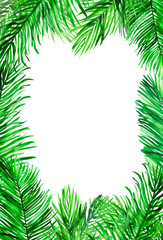 Fototapeta na wymiar Watercolour vertical frame with palm leaves on white
