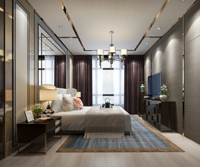 3d rendering beautiful luxury bedroom suite in hotel with tv