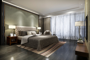 3d rendering beautiful luxury bedroom suite in hotel with tv