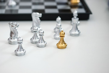 Businessman play with chess game. success management concept of business strategy and tactic challenge.