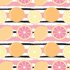 Illustration de fond mignon vectorielle continue à rayures avec des citrons et des oranges