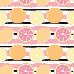 Papier Peint photo autocollant Citrons Illustration de fond mignon vectorielle continue à rayures avec des citrons et des oranges