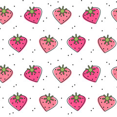 cute lovely heart strawberries seamless vector pattern background illustration
