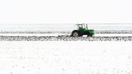 Plowing of stubble field during winter season