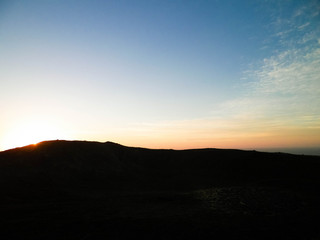 Beautiful sunset over extinct volcano Montana Roja, Lanzarote.