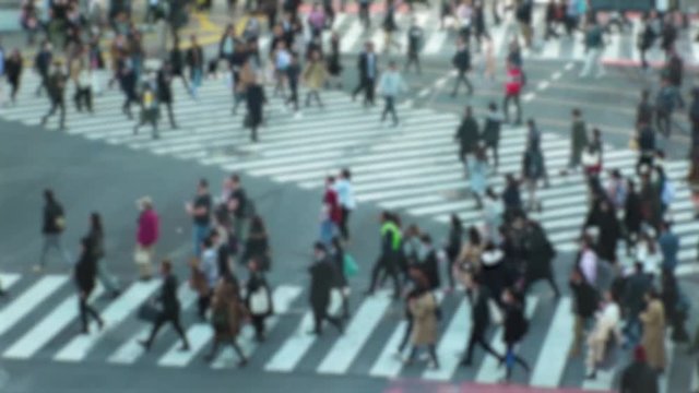 TOKYO, JAPAN - CIRCA MARCH 2019 : QR CODE look alike black and white pattern (CAN NOT SCAN THIS) to scan via smartphone.  SHIBUYA SCRAMBLE CROSSING background.