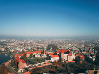 Fototapeta na wymiar Aerial View of Krakow, Wawel, Royal Castle, Poland,