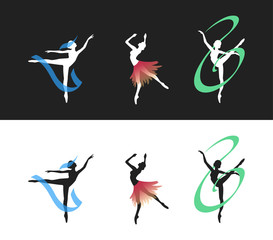 ballet dancer silhouette with ribbons and skirts