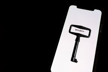 security inscription on a white screen smartphone.