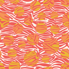 Vector coral, orange dotted zebra texture seamless vector repeat pattern on white background. Surface pattern design.
