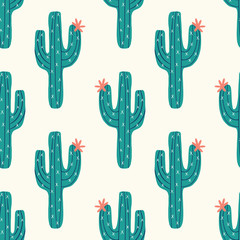 bezszwowe kaktus wzór z wektor zielony kaktus na tle krem - 258090400