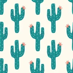 Foto op Canvas naadloos cactuspatroon met vector groene cactus op een roomachtergrond © Mindy