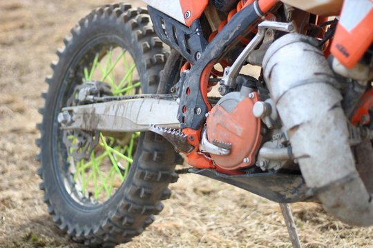 Details Of A Cross-country Motorcycle. Motor Sports. Spare Parts