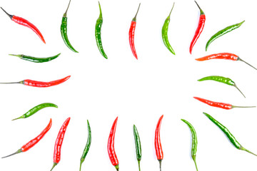 Close-up of some red and green chillies mixed isolated