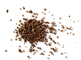 Instant coffee granules, isolated on white background, top view