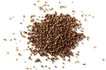 Instant coffee granules, isolated on white background, top view