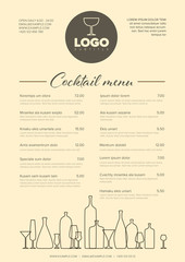 Modern minimalistic cocktail menu template