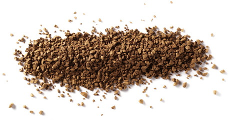 Instant coffee granules, isolated on white background, top view