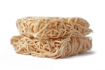 Dried asian egg noodles instant isolated on white background