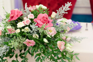 Beautiful flowers in close-up. Bouquet of flowers on the table