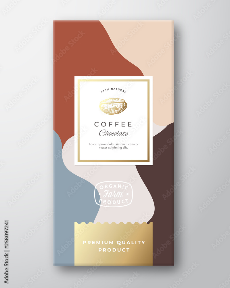 Wall mural coffee chocolate label. abstract vector packaging design layout with soft realistic shadows. modern 