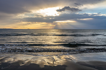 Sunrise at  Phinikoudes Beach in Larnaca, Cyprus. 