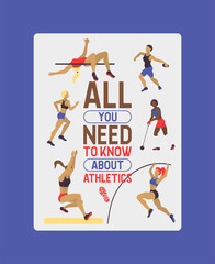 Women athletics banner, poster, brochure vector illustration. Exercising female in different poses. Woman figures are training in sport club. Running and jumping. Website design.