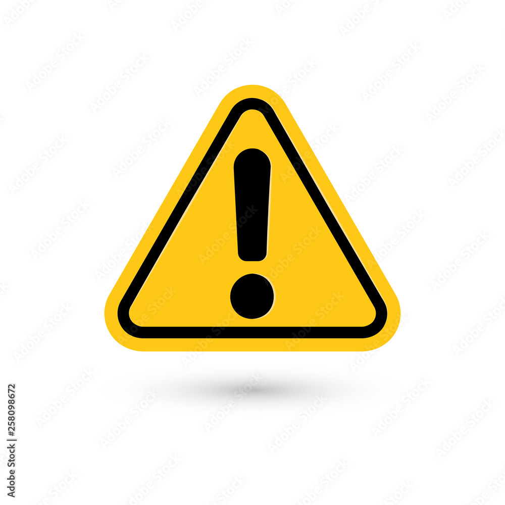 Poster Exclamation mark. Attention web message. Danger sign. Modern abstract vector icon. Flat infographic element, template for the design. Vector illustration.