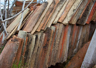 detail of a pile of old tiles