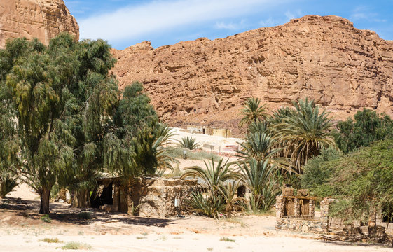 dwelling bedouin in an oasis in the desert among the mountains in Egypt Dahab South Sinai