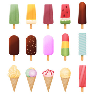 Big collection of ice cream. vector illustration. isolated on white. realistic style.